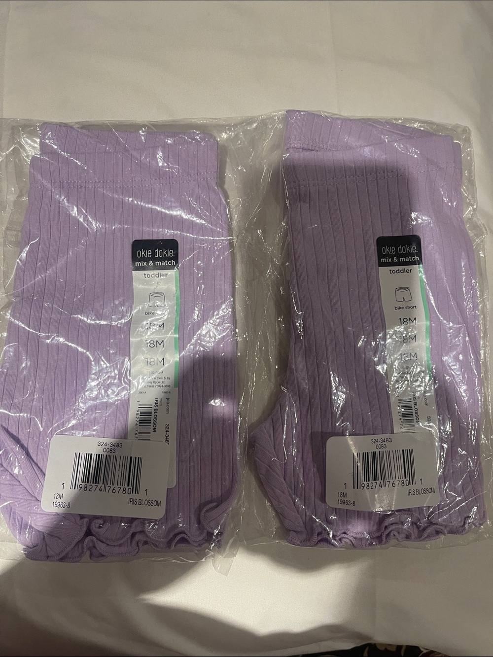 okie dokie Toddler Ribbed Bike Shorts - Light Lavender (2 Pack)